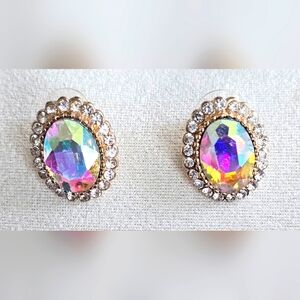 Gold Tone AB Crystal Stud Earrings